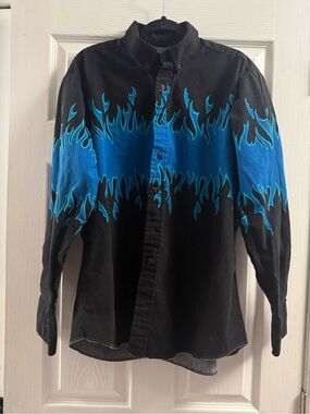 Vintage Brooks & Dunn Panhandle Slim Western Blue Flames Button Up